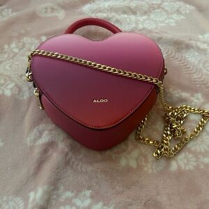 Brand New!! Aldo Fuchsia Heart Crossbody Bag with Gold Chain